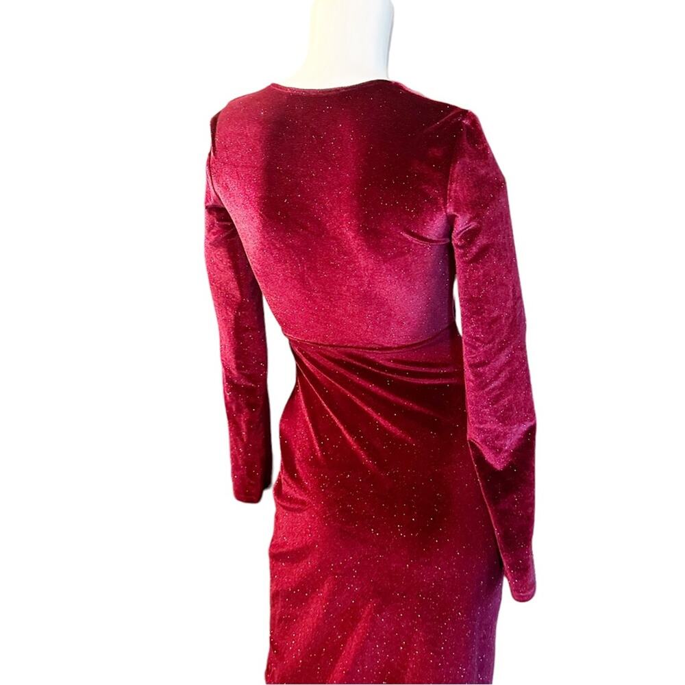 BERSHKA Velvet Dress Deep Red Gold Holiday Party Small Shimmer S - Picture 5 of 10